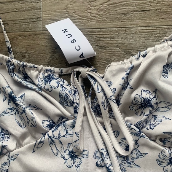 Pacsun Satin Floral Bustier Smocked Top - Picture 7 of 14